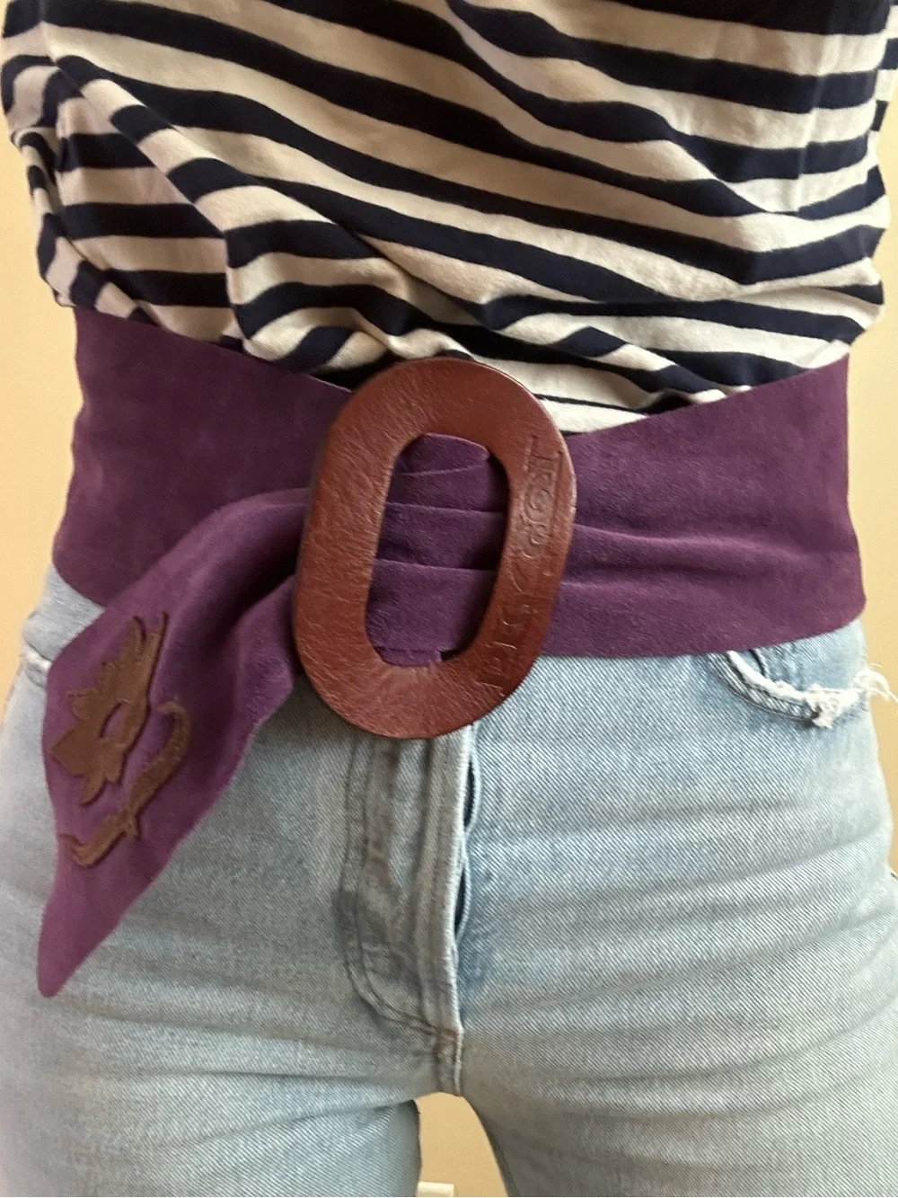 Vintage Diesel Purple Suede Wrap Belt with Brown Leather Buckle 100% leather y2k
